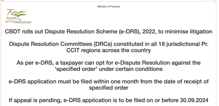 CBDT Launches Dispute Resolution Scheme (e-DRS), 2022 to Minimize Litigation